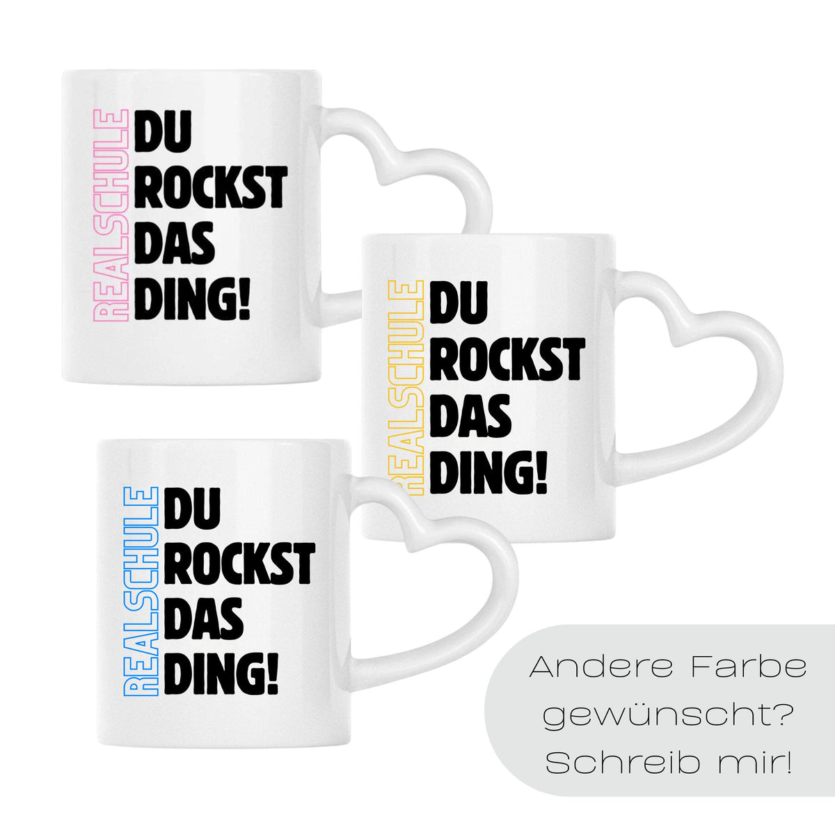 Geschenk zum Start in die Realschule mit Motivation für jeden Tag. Keramiktasse mit herzförmigem Henkel… – Ansicht 7
