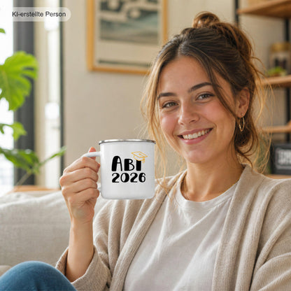 Emaille Tasse Abi 2026 Nachhaltiges Abiturgeschenk, befüllbar mit Süßigkeiten oder Geld