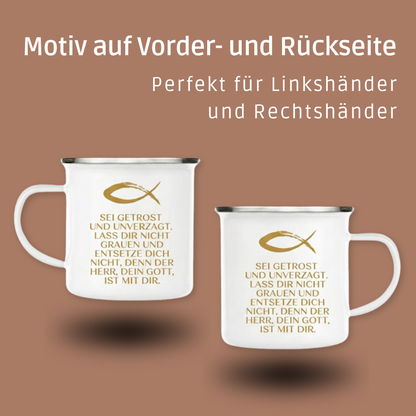 Emaille Becher: Sei getrost und unverzagt