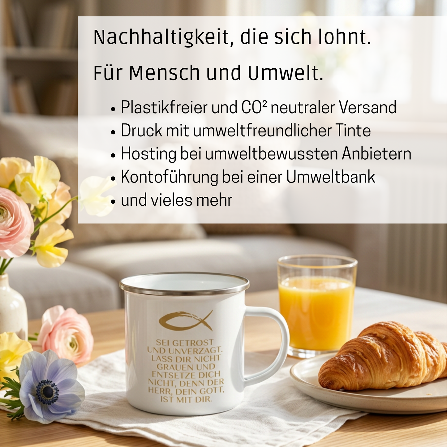 Emaille Becher: Sei getrost und unverzagt
