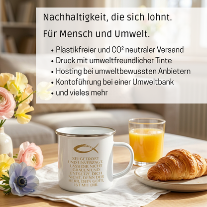 Emaille Becher: Sei getrost und unverzagt