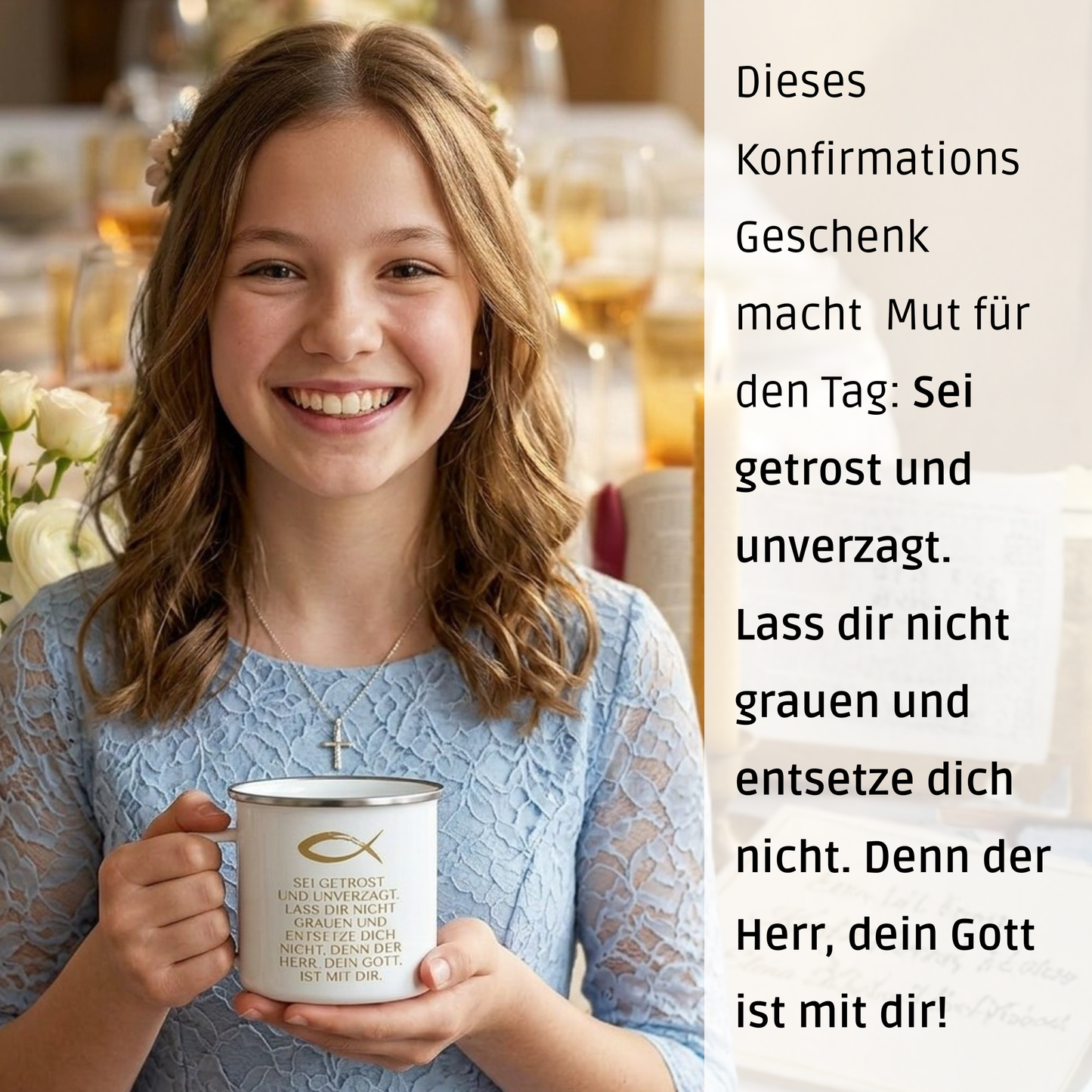 Emaille Becher: Sei getrost und unverzagt