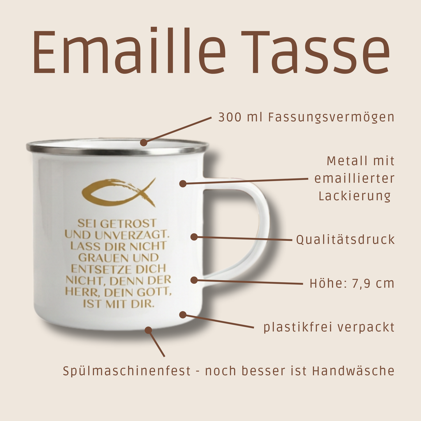 Emaille Becher: Sei getrost und unverzagt