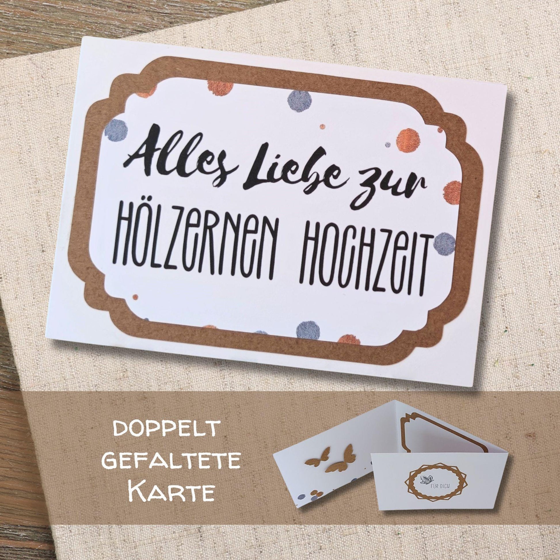 3-fach Karte zum 5. Hochzeitstag | Karte im Sonderformat zur Hölzernen Hochzeit | Persönliches Geschenk zum 5. Hochzeitstag