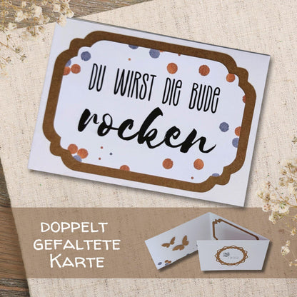3-fach Karte "Du wirst die Bude rocken" | Karte zum neuen Job | zum Studienbeginn | zur Eröffnung | Fröhliche Mutmachkarte |…