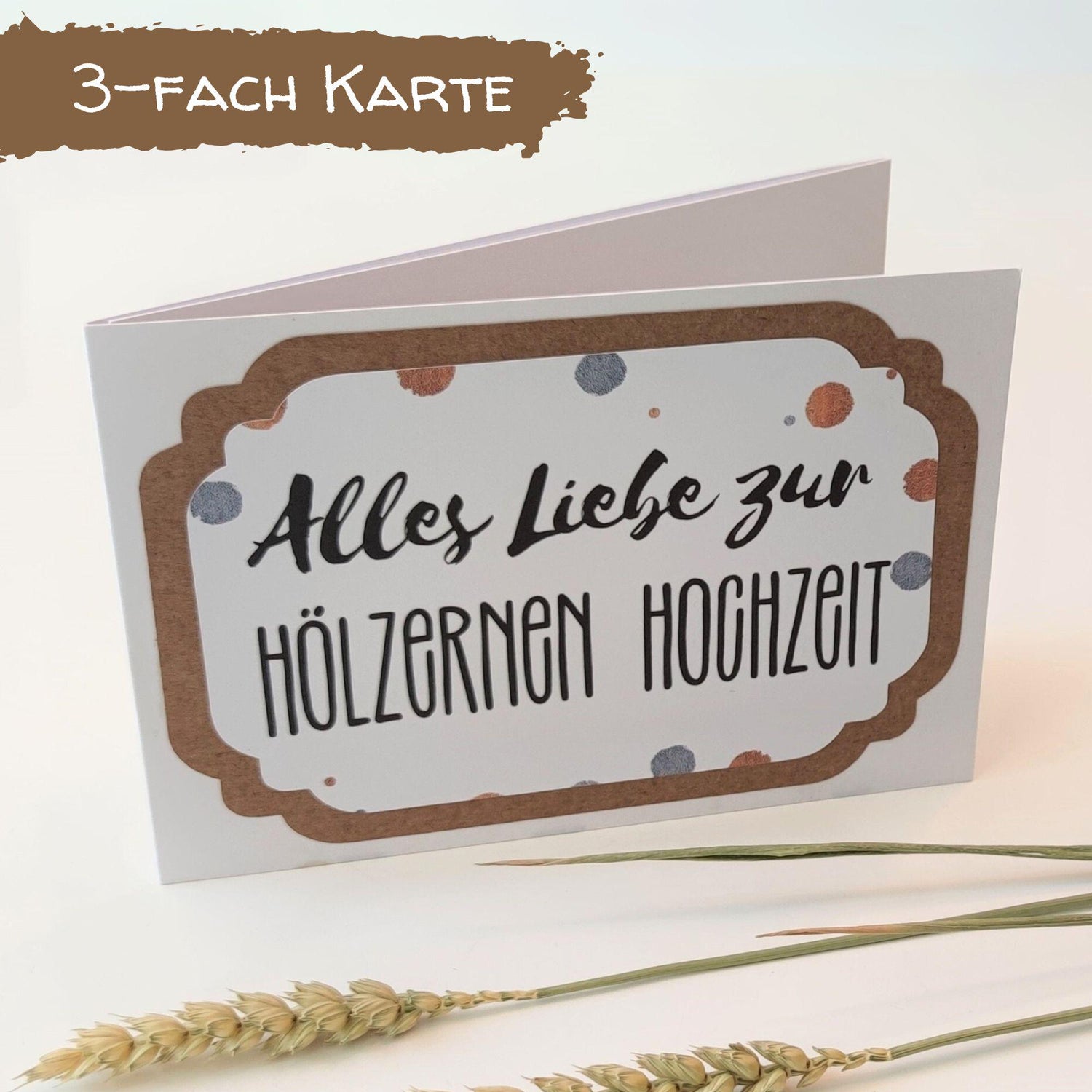 3-fach Karte zum 5. Hochzeitstag | Karte im Sonderformat zur Hölzernen Hochzeit | Persönliches Geschenk… – Ansicht 3