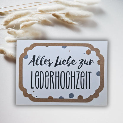 3-fach Karte zum 3. Hochzeitstag: Karte zur Lederhochzeit mit Umschlag | Persönliche handmade Karte zum… – Ansicht 4