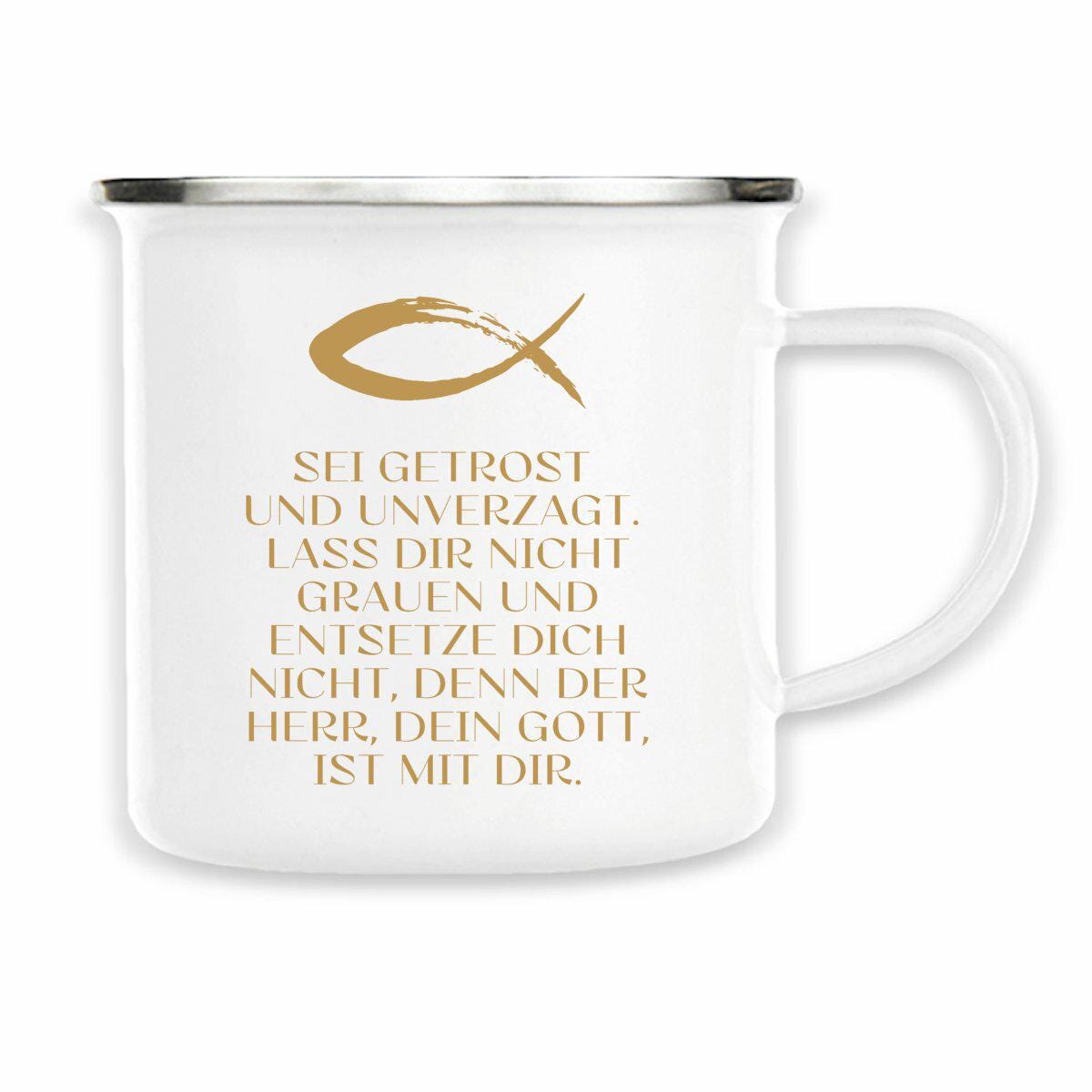 Emaillie Becher Geschenk zur Konfirmation Kommunion. Bibelspruch Josua 1,9 Sei getrost und unverzagt… – Ansicht 8