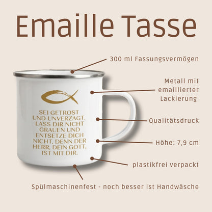 Emaillie Becher Geschenk zur Konfirmation Kommunion. Bibelspruch Josua 1,9 Sei getrost und unverzagt… – Ansicht 2