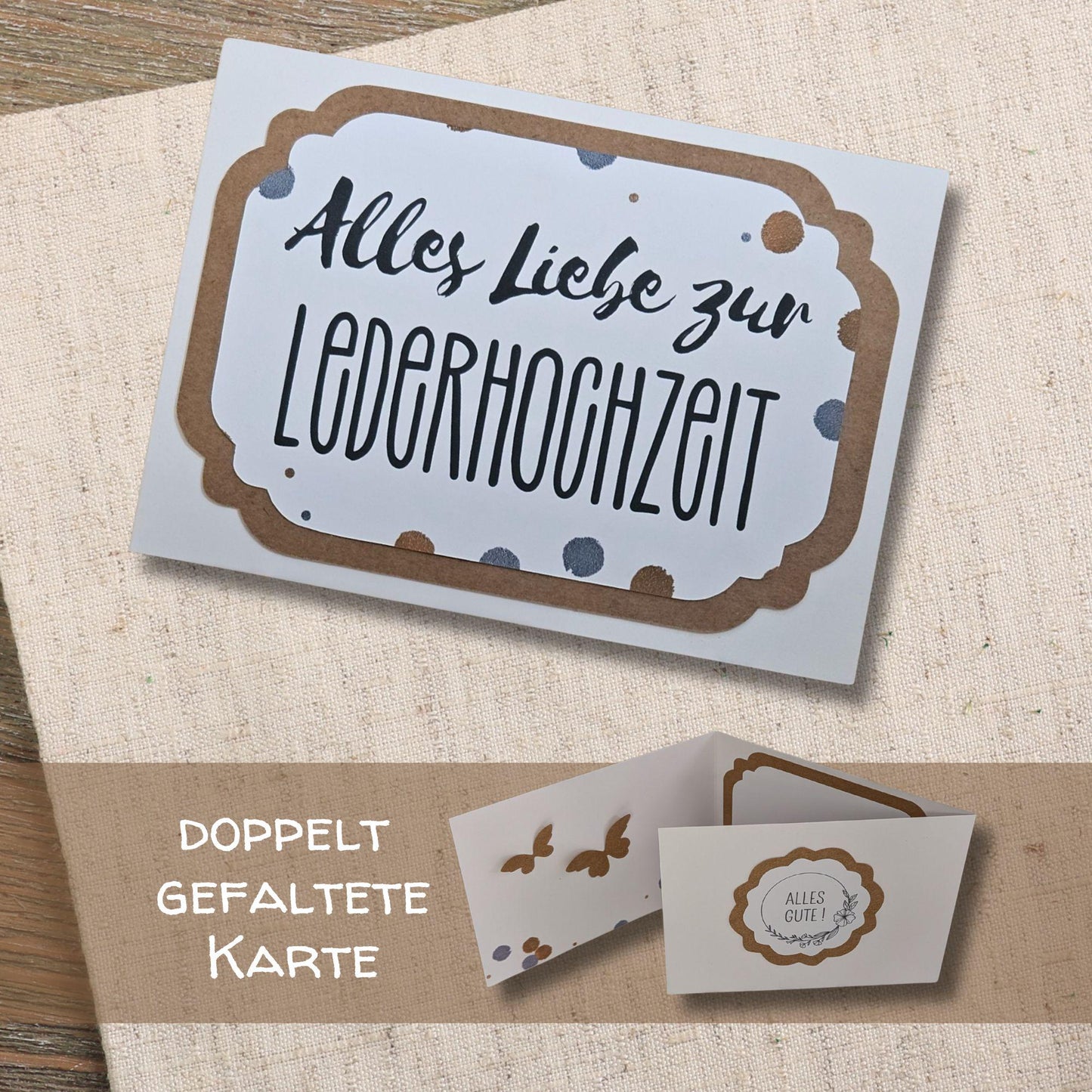 3-fach Karte zum 3. Hochzeitstag: Karte zur Lederhochzeit mit Umschlag | Persönliche handmade Karte zum 3. Hochzeitstag