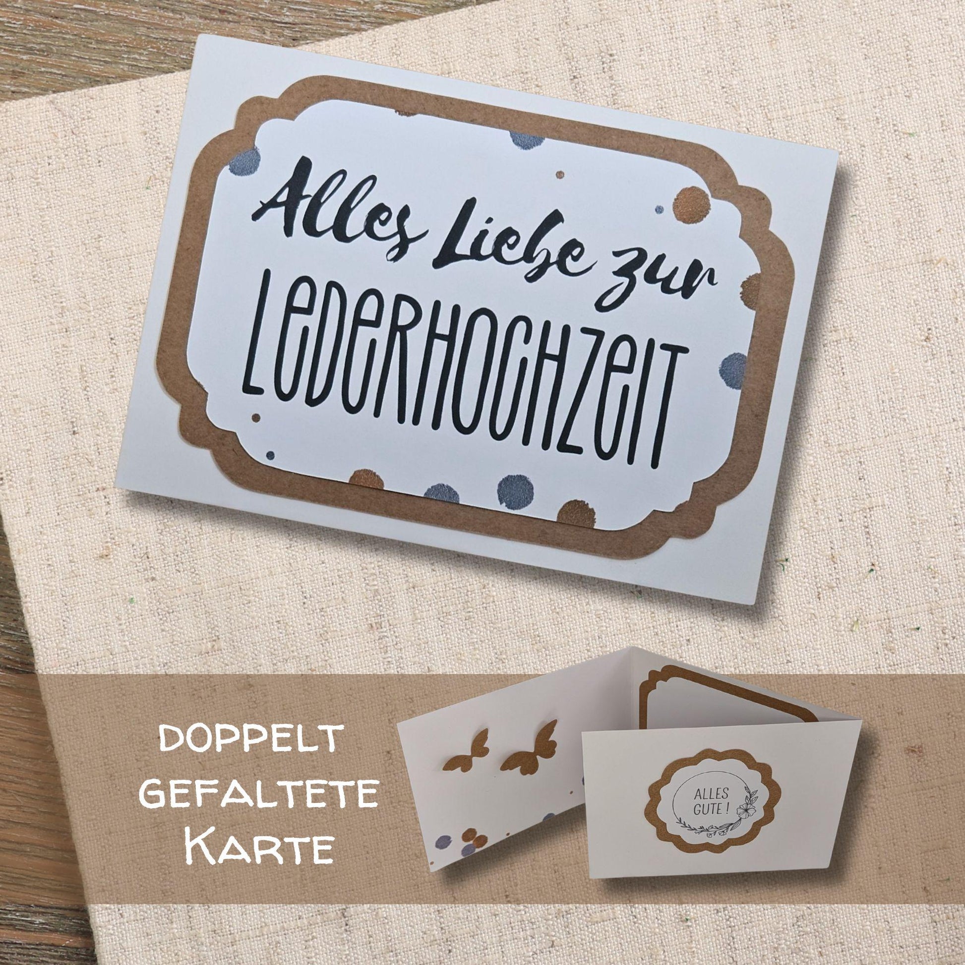 3-fach Karte zum 3. Hochzeitstag: Karte zur Lederhochzeit mit Umschlag | Persönliche handmade Karte zum 3. Hochzeitstag