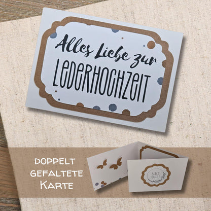 3-fach Karte zum 3. Hochzeitstag: Karte zur Lederhochzeit mit Umschlag | Persönliche handmade Karte zum 3. Hochzeitstag