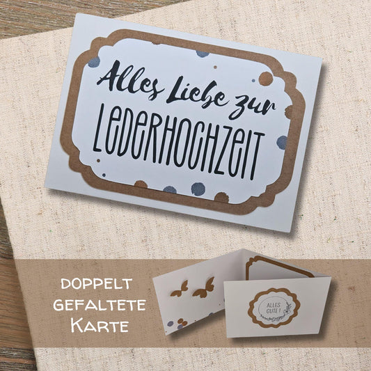 3-fach Karte zum 3. Hochzeitstag: Karte zur Lederhochzeit mit Umschlag | Persönliche handmade Karte zum 3. Hochzeitstag