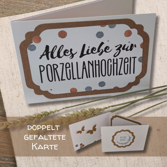 3-fach Karte zum 20. Hochzeitstag mit Umschlag | Karte Porzellanhochzeit | Alles Liebe zum 20. Hochzeitstag | Karte 20…