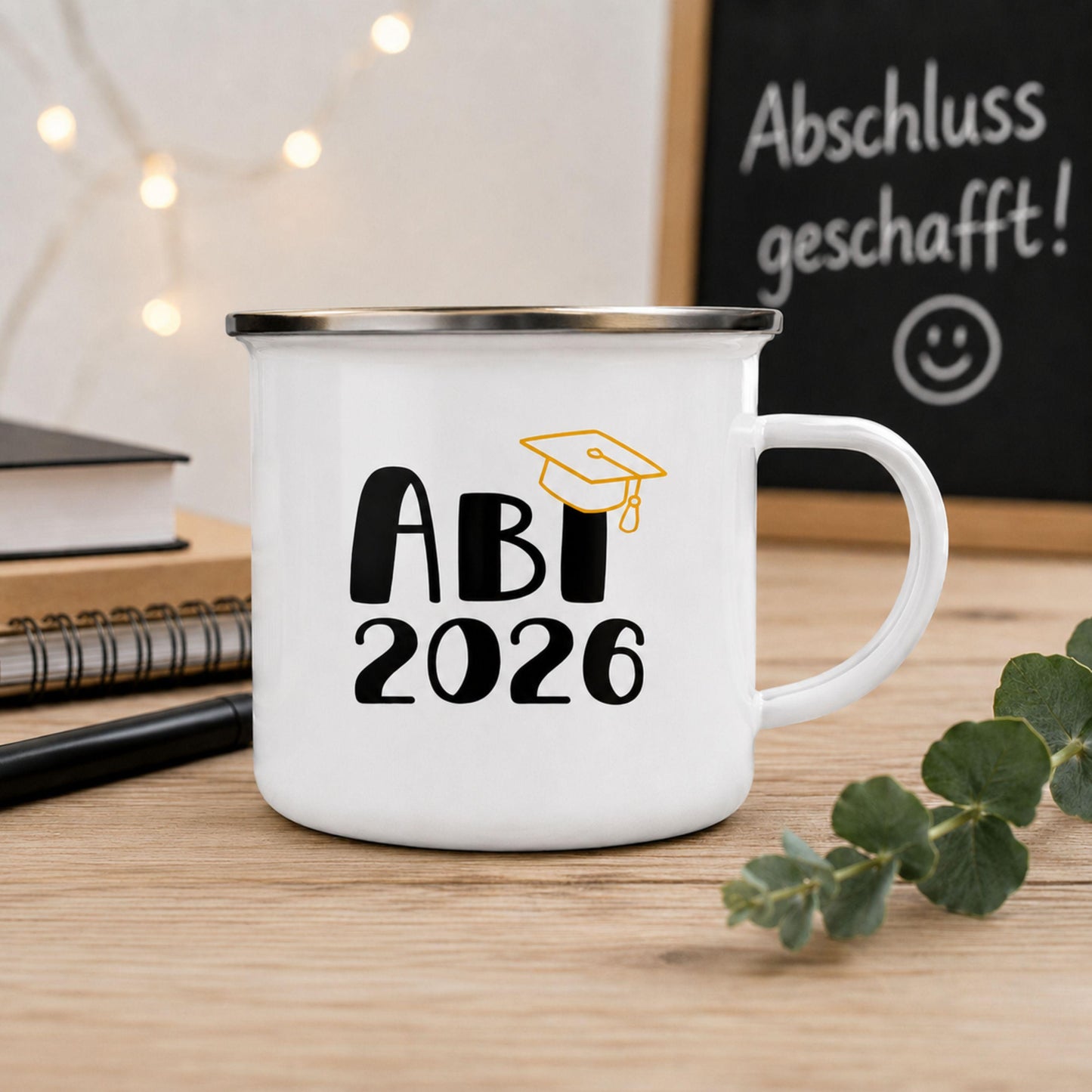 Emaille Tasse Abi 2026 Nachhaltiges Abiturgeschenk, befüllbar mit Süßigkeiten oder Geld – Ansicht 6