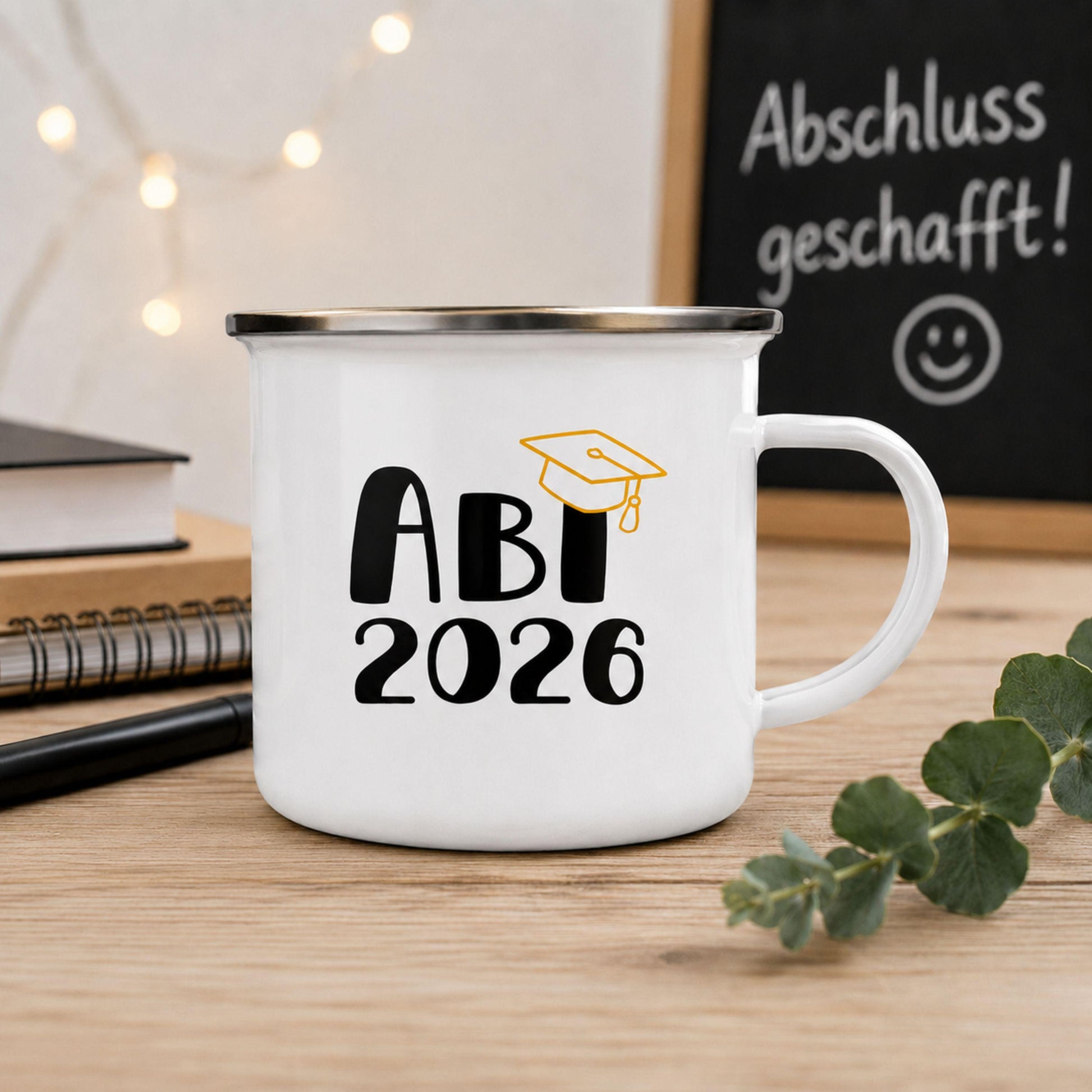 Emaille Tasse Abi 2026 Nachhaltiges Abiturgeschenk, befüllbar mit Süßigkeiten oder Geld – Ansicht 6
