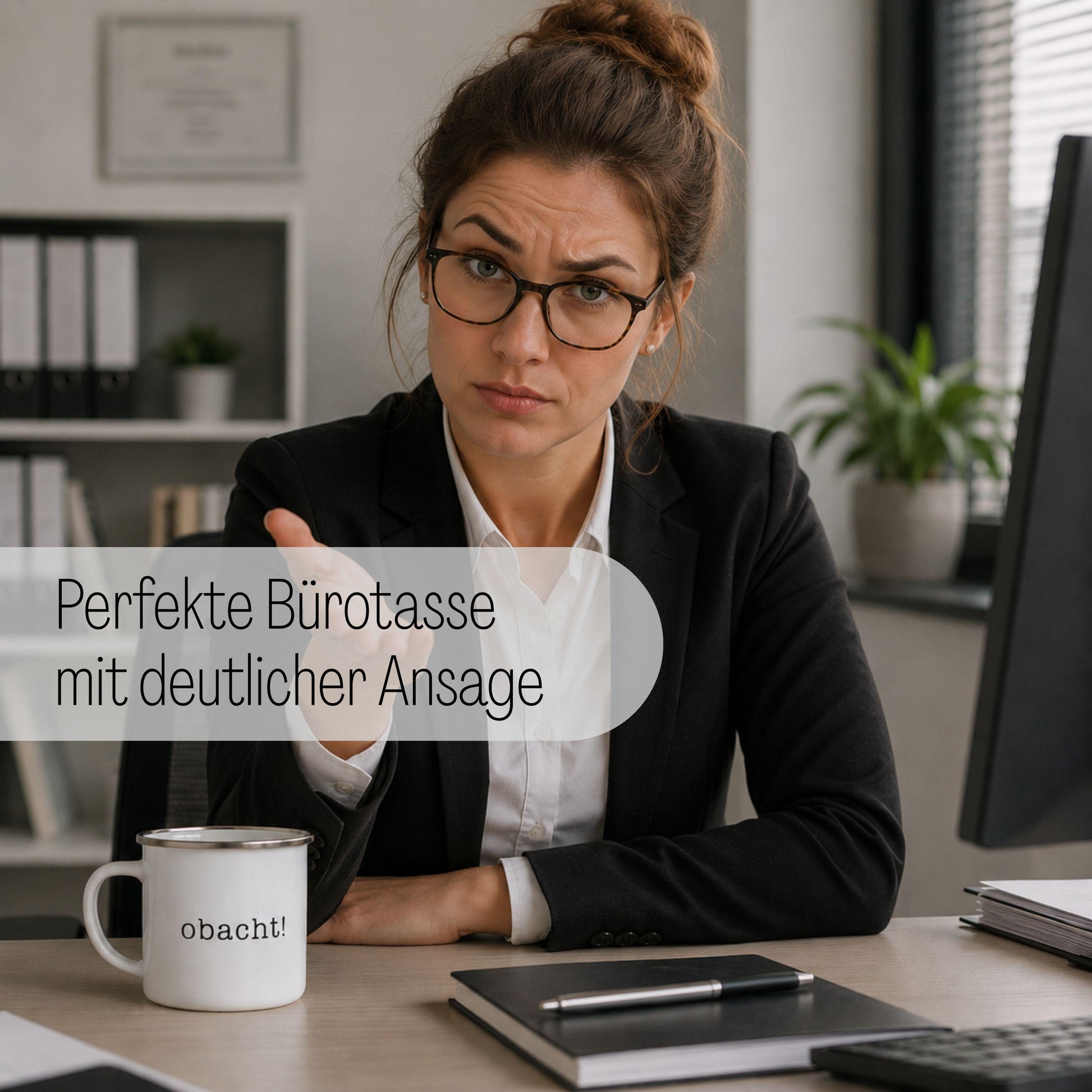 Die ultimative Schwabentasse fürs Büro: „Obacht!“, minimalistisch, aber nicht zu übersehen. Lustiges… – Ansicht 3