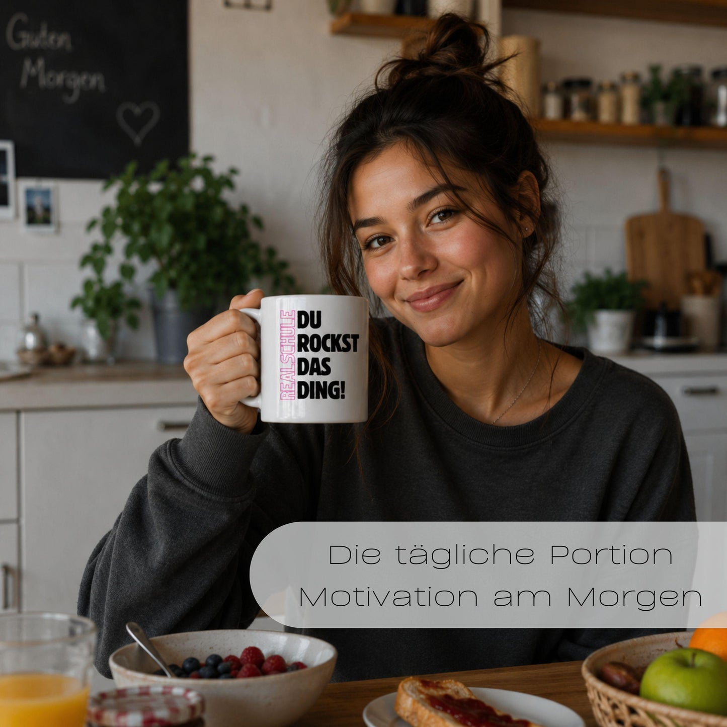 Geschenk zum Start in die Realschule mit Motivation für jeden Tag. Keramiktasse mit herzförmigem Henkel… – Ansicht 6