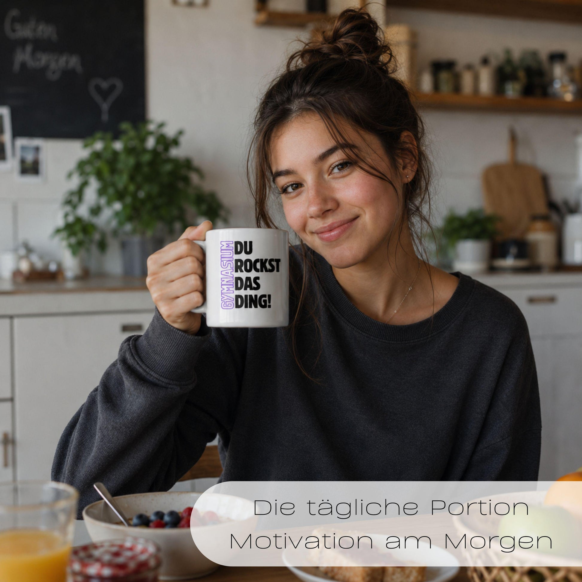 Geschenk zum Start ins Gymnasium mit Motivation für jeden Tag. Keramiktasse mit herzförmigem Henkel… – Ansicht 7