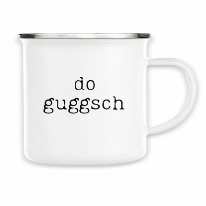 Frecher schwäbischer Statement Emaille Becher „Do guggsch!“, minimalistisch & witzig – Ansicht 8