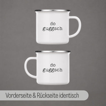Frecher schwäbischer Statement Emaille Becher „Do guggsch!“, minimalistisch & witzig – Ansicht 3
