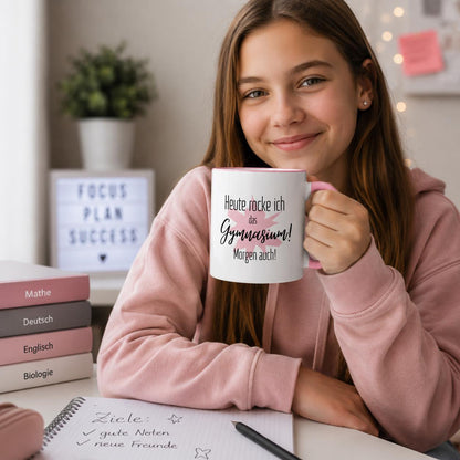 Motivation fürs Gymnasium | Lustige rosa Tasse | Heute rocke ich das Gymnasium! Morgen auch! | Geschenk… – Ansicht 2
