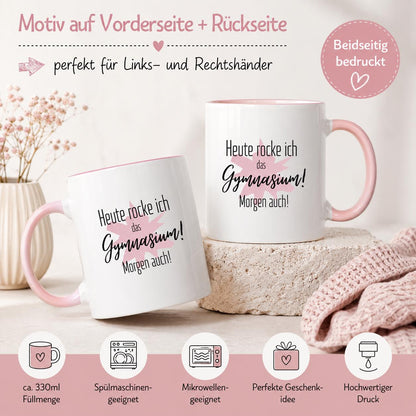 Motivation fürs Gymnasium | Lustige rosa Tasse | Heute rocke ich das Gymnasium! Morgen auch! | Geschenk… – Ansicht 3