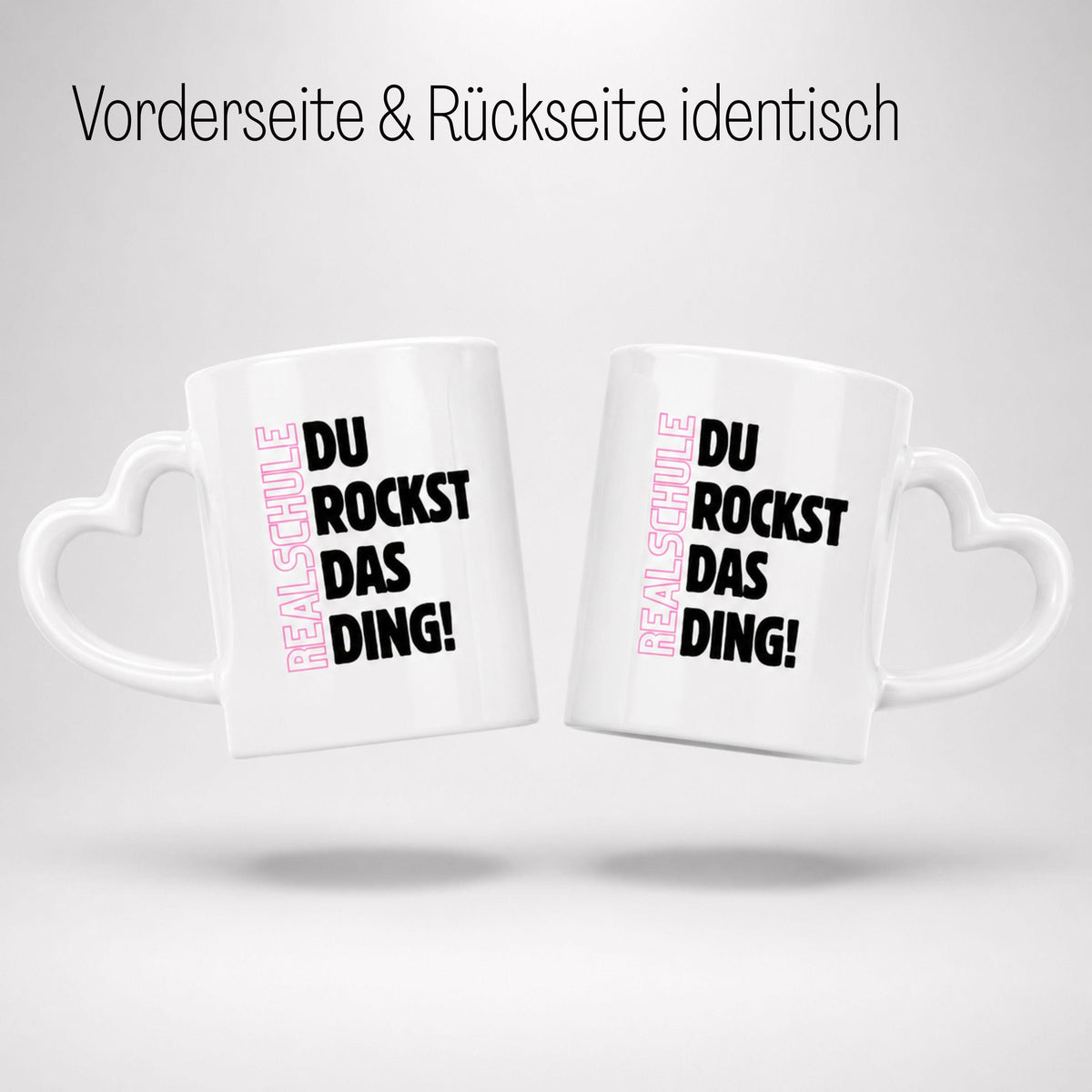 Geschenk zum Start in die Realschule mit Motivation für jeden Tag. Keramiktasse mit herzförmigem Henkel… – Ansicht 3