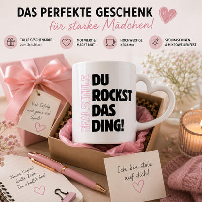 Geschenk zum Start in die Realschule mit Motivation für jeden Tag. Keramiktasse mit herzförmigem Henkel… – Ansicht 2