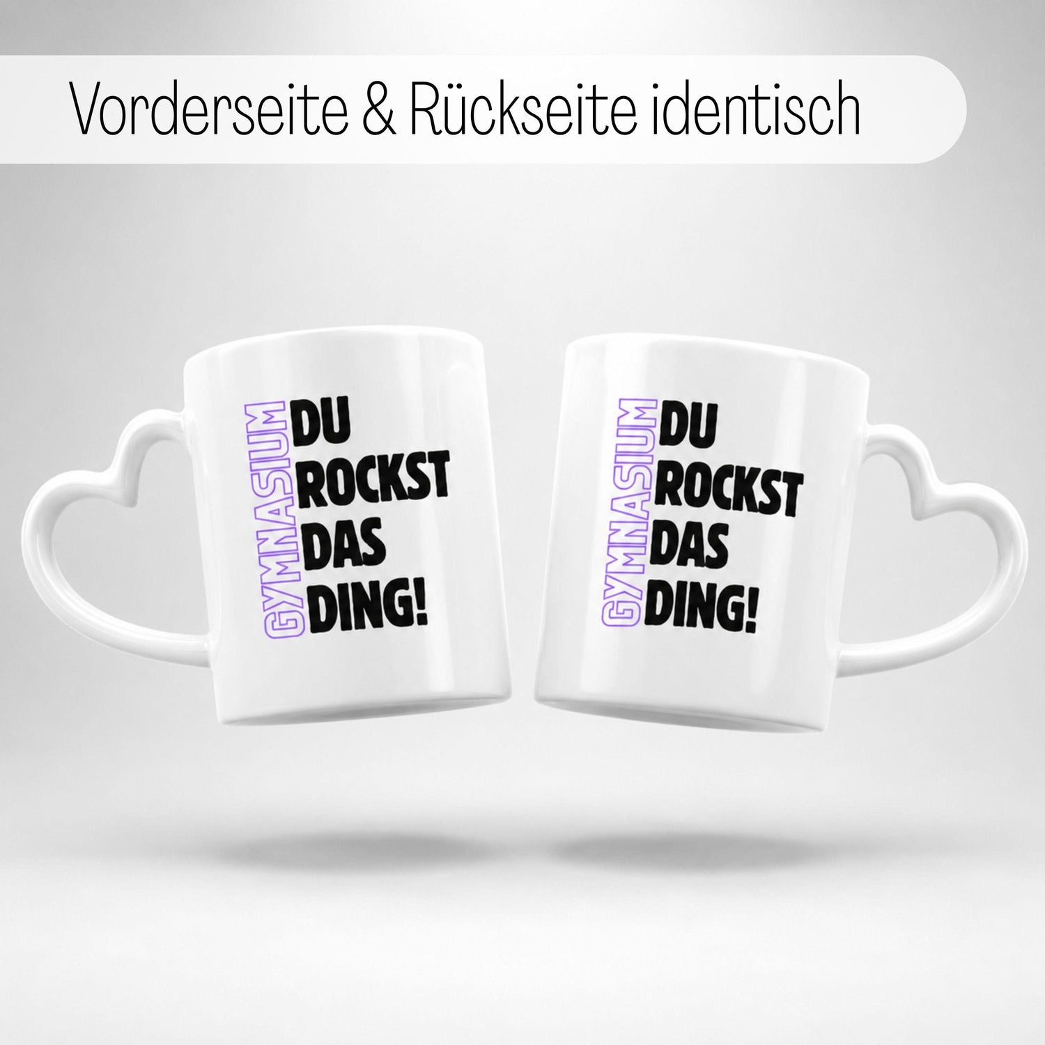Geschenk zum Start ins Gymnasium mit Motivation für jeden Tag. Keramiktasse mit herzförmigem Henkel… – Ansicht 5