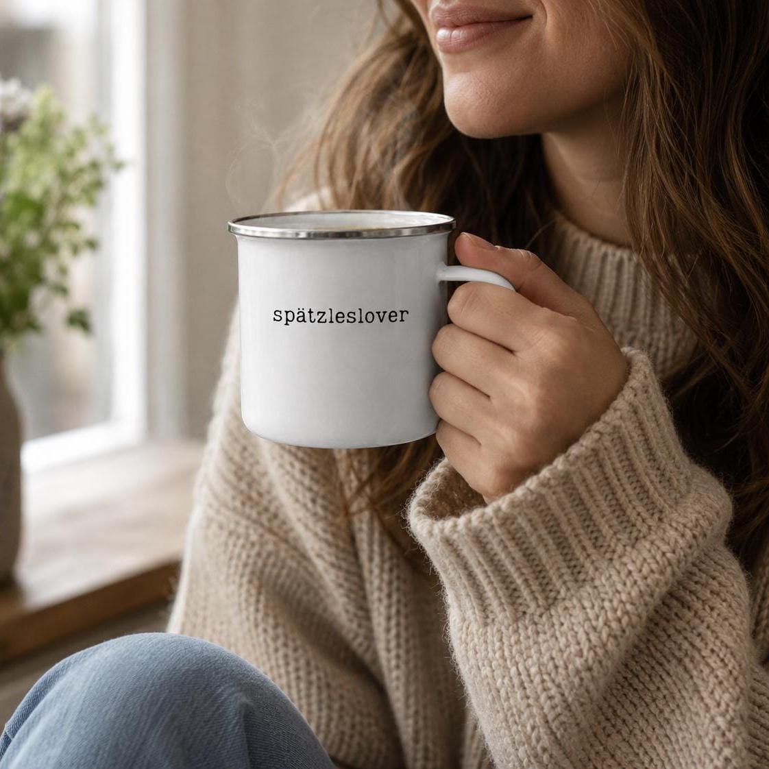 Spätzleslover Emaille Tasse für echte Fans. Eine kompromisslose Ansage für echte Schwaben oder gut assimilierte Zuzogne.
