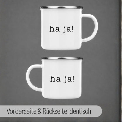 Minimalistisch entspannte schwäbische Statement Tasse „Ha ja!“ – Ansicht 4