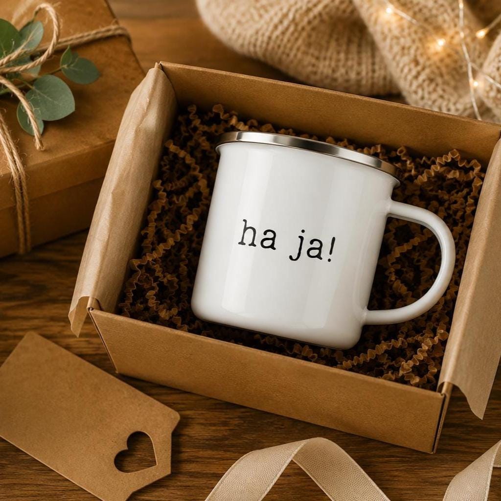 Minimalistisch entspannte schwäbische Statement Tasse „Ha ja!“ – Ansicht 3
