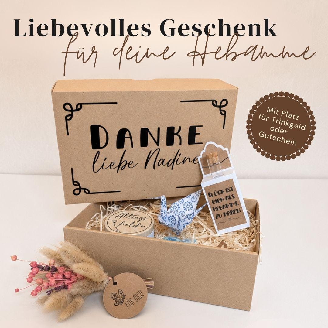 Personalisiertes Geschenk als Dankeschön für deine Hebamme | Geschenkbox mit Geldgeschenk für Hebamme | Hebamme…