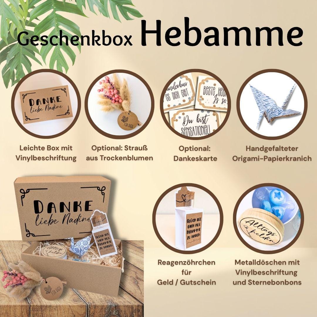 Personalisiertes Geschenk als Dankeschön für deine Hebamme | Geschenkbox mit Geldgeschenk für Hebamme |… – Ansicht 5