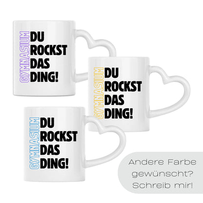 Geschenk zum Start ins Gymnasium mit Motivation für jeden Tag. Keramiktasse mit herzförmigem Henkel… – Ansicht 3