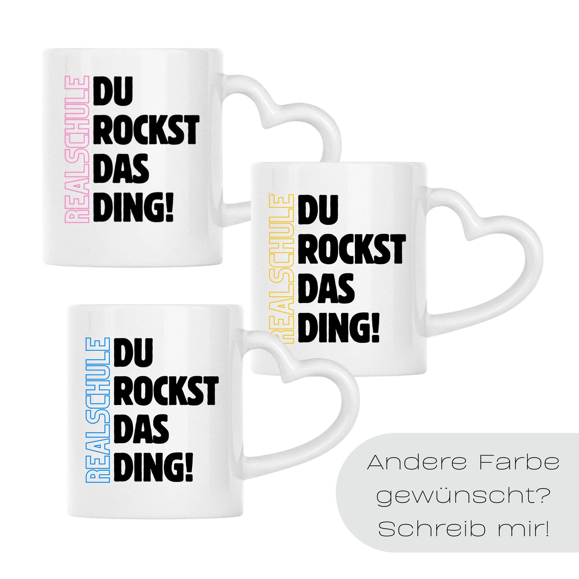 Geschenk zum Start in die Realschule mit Motivation für jeden Tag. Keramiktasse mit herzförmigem Henkel… – Ansicht 7