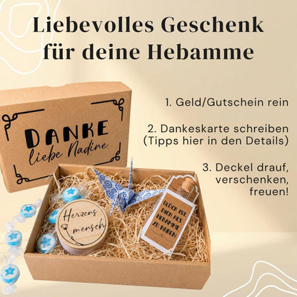 Personalisiertes Geschenk als Dankeschön für deine Hebamme | Geschenkbox mit Geldgeschenk für Hebamme |… – Ansicht 2